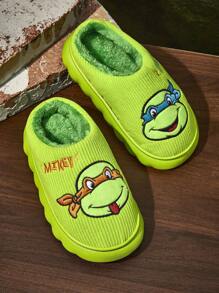 TEENAGE MUTANT NINJA TURTLES | SHEIN Cute Cartoon Green Children's Boys Non-Slip Indoor Slippers Toddlers & Kids Soft Plush Warm Winter House Shoes, Lightweight And Durable EVA Sole, Unisex Home Bedroom Air-Conditioned Room Spring Autumn - Green - View 6