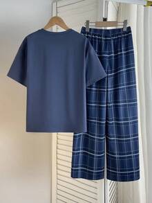 SHEIN Tween Boys' Blue Plaid Simple Silhouette Pajama Set, Casual Collegiate Comfortable Fashion Minimalist Versatile Soft Fabric Suitable For Daily Wear, School, Outings, And Home Teen Boy 2 Piece Set Boys Plaid Pajama Set Teen Boy Plaid Set Boys Matching Pajama Set 2 Piece Plaid Set Boys Pajama Set Boys Matching Set 2 Piece Plaid Outfit Boys Baby Blue - Blue - View 6