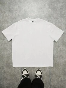 SHEIN EZwear 休闲复古风格蓝色肖像图案宽松圆领短袖 T 恤，适合女士，情侣装，复古，休闲，性感，可爱，Y2K，椰子女孩，波西米亚风，度假，春假，早午餐，女生旅行，霓虹海滩氛围，波西米亚风，嬉皮士，音乐节，适合夏季 - 彩色 - 查看 4