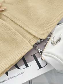 Chiquease 女士休闲日常深V领无袖海星装饰套头针织衫，适合大学穿着 - 杏色 - 查看 5