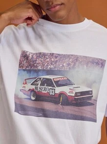 Musero Short Sleeve Box Print Dropped Shoulder T-Shirt Spring Summer Holiday Vacation - White - View 6