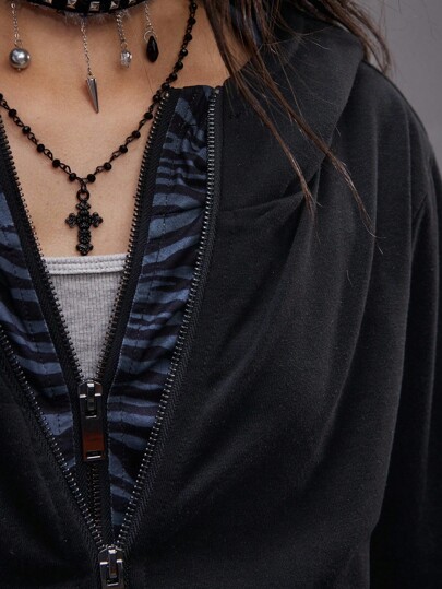 EDITION Distressed Layered Colorblock Hoodie Sweatshirt For Women