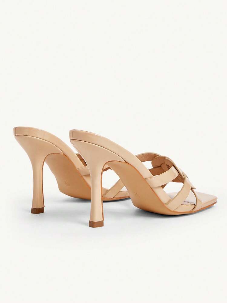 CUCCOO CHICEST Elegant Apricot Woven Open Toe Square Toe Comfortable Stylish Versatile Women's High Heel Sandals, Fashionable For Dates, Parties, Formal Occasions, And Work Attire