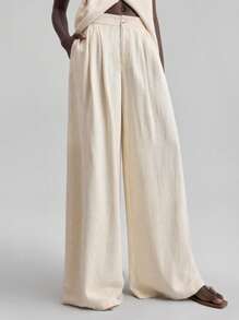 Ontre 2pc Set Women Urban Chic Casual Solid Color Vest And Pants Suit, Summer 2025 - Beige - View 7