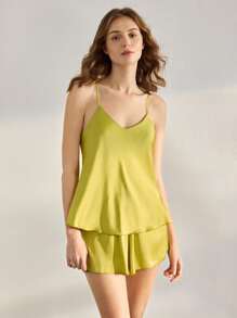 Ocili Leisure Lady's Comfortable Satin Sleepwear Set, Smooth & Soft SatinGlossWear - Green - View 7