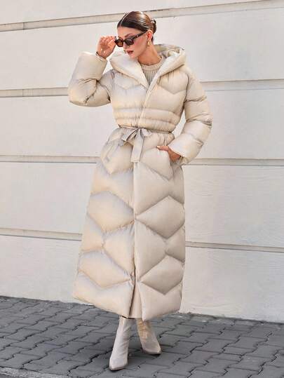CLARA VERO Women Solid Color Belted Detailed Long Winter Coats