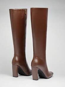 SHUZIA Women's 3.5'' Slanted Block Heel & Sleek Square Toe Pu Brown Knee High Boots–A Chic, Versatile Essential For Day-To-Night Looks With Modern Edge & All-Day Comfort. - Brown - View 4