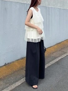 FRIFUL 女式拉链T恤，分层网眼褶皱设计，宽松休闲百搭夏季，适合音乐节 - 白色 - 查看 2