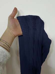 Flirla Cardigan Wanita Lengan Panjang Berkerudung Motif Kabel Putar Kasual Modis untuk Musim Gugur dan Musim Dingin - Navy Blue - View 3