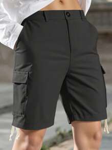 Manfinity Homme 男士时尚休闲多口袋轻便灰色短裤，夏季 - 黑色 - 查看 3