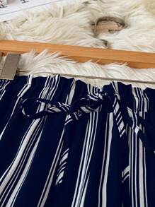 GlowEve 女士印花宽松蝴蝶结腰优雅休闲裤，适合度假和日常穿着 - 藏蓝色 - 查看 3