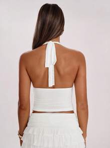 SHEIN BAE Áo hở lưng màu trơn gợi cảm cho nữ, mùa hè - trắng - Xem 2