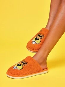 Cheetos X SHEIN 可爱卡通刺绣橙色女士防滑室内拖鞋女孩柔软毛绒保暖冬季家居鞋花朵、泡泡和毛茛，耐用鞋底，居家卧室空调房春秋冬 - 橘色 - 查看 8