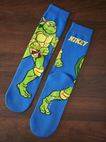 TEENAGE MUTANT NINJA TURTLES | SHEIN 4 双柔软透气吸湿排汗休闲男士中筒袜，搭配时尚灰色和蓝色中筒袜，加固脚趾和脚跟，经久耐用，男女通用，四季百搭 - 彩色 - 查看 10