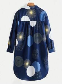 EMERY ROSE Random Floral Print Front Button Casual Long Sleeve Shirt Casual Spring - Navy Blue - View 2