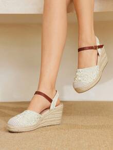 Giày lười dệt đế xuồng và đế xuồng cho nữ, phong cách Bohemian, đế dày, thích hợp cho Halloween, Giáng sinh, tiệc tùng - Màu be - Xem 4