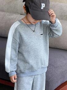 SHEIN 2pcs/Set Young Boys Floral Embroidered Knit Sweatshirt And Sweatpants, Back To School, School Uniform, Children's Back To School Outfit - Light Grey - View 4