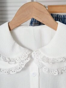 Camicetta con maniche a sbuffo e dettagli in pizzo, per ragazze, stile dolce