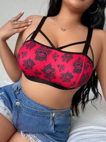 SHEIN Plus Size Comfortable Wireless Bralette, Suitable For Music Festivals And Beer Festivals - Burgundy - View 1