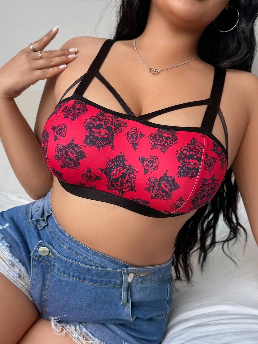 SHEIN Plus Size Comfortable Wireless Bralette, Suitable For Music Festivals And Beer Festivals - Burgundy - View 1