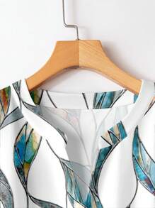 Rusticease 女士休闲优雅宽松圆领长袖上衣和裤子套装，夏季服装，树叶印花