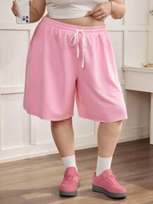 SHEIN CURVE+ 大码粉色休闲女式百慕大短裤，万圣节休闲装，返校季女装秋季、冬季，CURVE PLUS - 粉色 - 查看 8