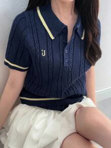 FRIFUL 女式字母图案 Polo 领短袖休闲针织上衣