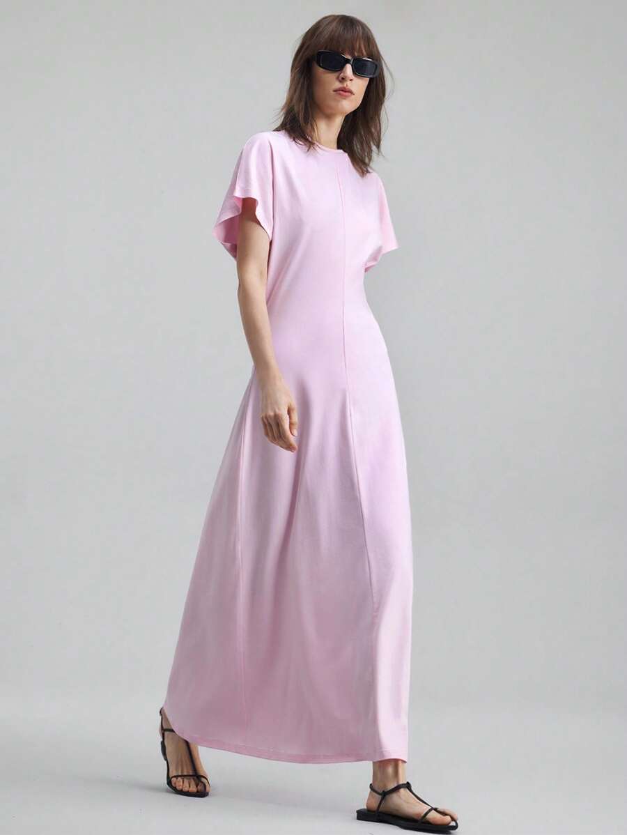 Ontre 女款粉色收腰都市简约优雅蝙蝠袖连衣裙，都市简约时尚商务休闲优雅连衣裙，女式休闲连衣裙，女式加长连衣裙，度假连衣裙，婚礼活动连衣裙，夏威夷风格女式秋季连衣裙