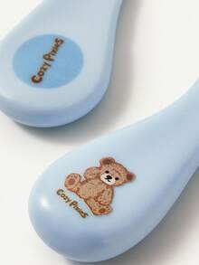 Cozy Pixies 2pcs/Set Baby Newborn Care Tools, Blue Bear & Polka Dot Design Comb & Brush