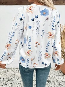 EMERY ROSE Women's V-Neck Floral Pattern Casual/Work Long Sleeve Shirt Fall Cloth For Women - Multicolor - View 2