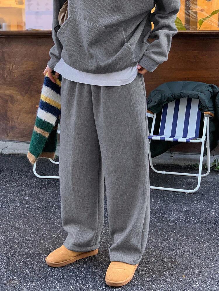 DAZY Men's Solid Gray Textured Fabric Hoodie Set, Autumn - Grey - View 3