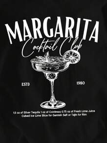 Attitoon Áo thun nữ tay ngắn cổ tròn dáng rộng họa tiết ly cocktail, phù hợp cho mùa hè - màu đen - Xem 4