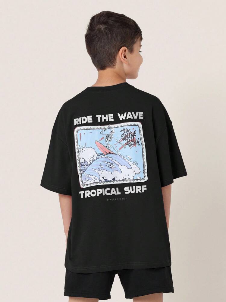 Oversized Surf Graphic T Shirt With Wave Print
