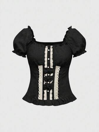 Kawaii Blusa con lazo de muñeca linda para mujer