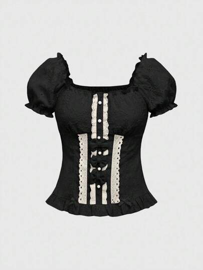 Kawaii Damen süßes Schleifchen-Puppen-Taille Top