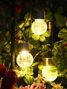 1 pieza Farol colgante solar de vidrio craquelado, iluminación decorativa resistente al agua para jardín, parque, patio trasero, propuesta, campamento, ambiente de fiesta