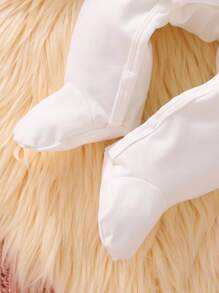 3pcs Newborn Baby Pink & White Bear Pattern Long Sleeve Romper, Vest & Hat Set, Home Outfit Fall Winter - Khaki - View 4