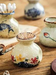 1 件复古陶瓷牙签架 - 创意厨房和餐厅装饰，适合家庭和餐厅使用 - 彩色 - 查看 2