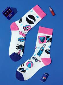 PEPSI X SHEIN 2 Pairs Soft & Breathable Moisture-Wicking Casual Women Crew Socks Fashionable And Cute Cherry Black Crew Socks Reinforced Toe & Heel For Durability All Season All-Match Summer Winter - Multicolor - View 9