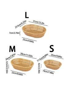 SHEIN 3pcs/1pc Handmade Woven Rattan Tray, Woven Rattan Fruit Basket, Snack Plate, Woven Tray, French Fry Plate, Fried Chicken Plate, Fruit Basket, Woven Oval Shallow Plate, Outdoor Picnic Plate, BBQ Plate, Reusable Portable Tableware For Breakfast, Beverage, Coffee Table, Farm House Decoration And Storage - Yellow Oval Deep - View 2