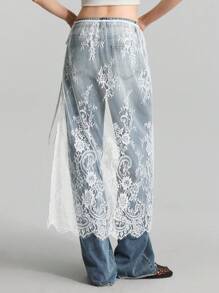 Ontre 2025新款蕾丝绑带裙，白色，适合春夏季，休闲，时尚，商务休闲，通勤，机场 - 白色 - 查看 4