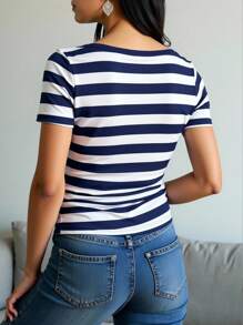 INAWLY Plus Size Women's Summer Crew Neck Short Sleeve Cropped Fitted T-Shirt - Multicolor - View 2