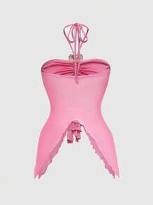 ROMWE Fairycore Summer Asymmetrical Hem Seashell Decor Spaghetti Strap Camisole For Women - Pink - View 2
