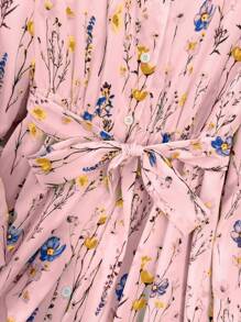 Franclia 女士休闲翻领简约蓝色碎花连衣裙长款女装秋季连衣裙大学女生秋季服装 - 粉色 - 查看 5