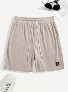 Manfinity Homme Pantaloncini casual da uomo taglie forti con stampa a lettere, vita con coulisse, modello ampio, adatti per uso quotidiano, estate, in velluto a coste