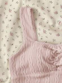 SHEIN Top de camisola de textura de punto con escote en V, lazo y volantes en estilo casual de vacaciones con Estilo BM, versátil y adecuado para deportes, vuelta al colegio, estilo campus, primavera/verano, para adolescentes - Rosa - Ver 4