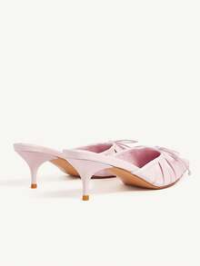CUCCOO CHICEST 女士尖头一脚蹬高跟鞋，蝴蝶结褶皱设计，优雅细高跟，仿皮，适合通勤、约会、工作，百搭浅粉色穆勒鞋