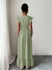 Elenzga Solid Ruffle Hem Dress Maxi Vacation Beach Outfits Women - Mint Green - View 2