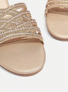 CUCCOO TILAWA Women's Rhinestone Hollow Design Casual Flat Slippers - Champagne - View 3