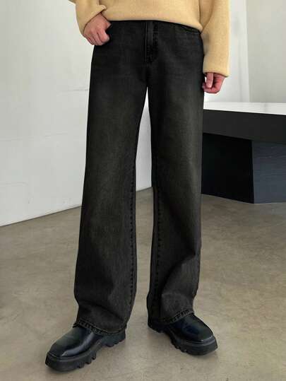 DAZY Jeans casuales y versátiles de pierna ancha y bolsillos para hombres, estilo grunge